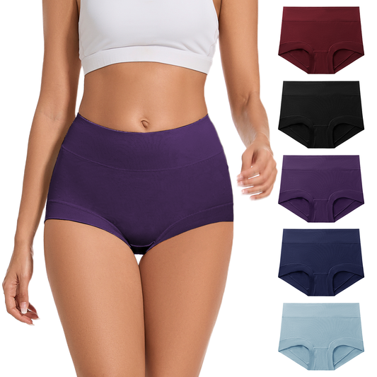 5 Pack Womens Cotton High Waisted Full Coverage Underwear(Regular & Plus Size)