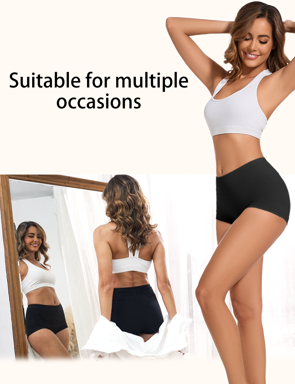 5 Pack Womens Cotton High Waisted Full Coverage Underwear(Regular & Plus Size)（Black）