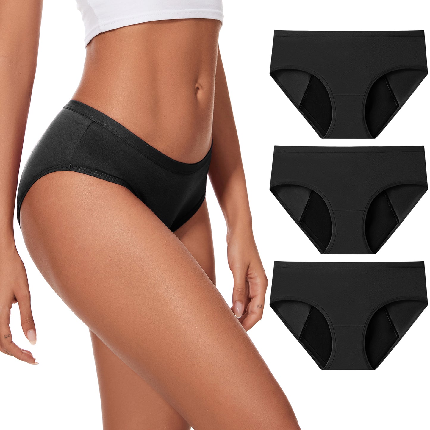 ALLBASE No-side-leaks Leakproof 2.0 Heavy Flow Period Underwear for Women（Black）