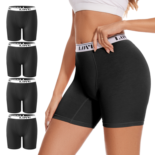 Womens Boxer Briefs High Waisted Modal Boy Shorts Underwear Black-4Pack