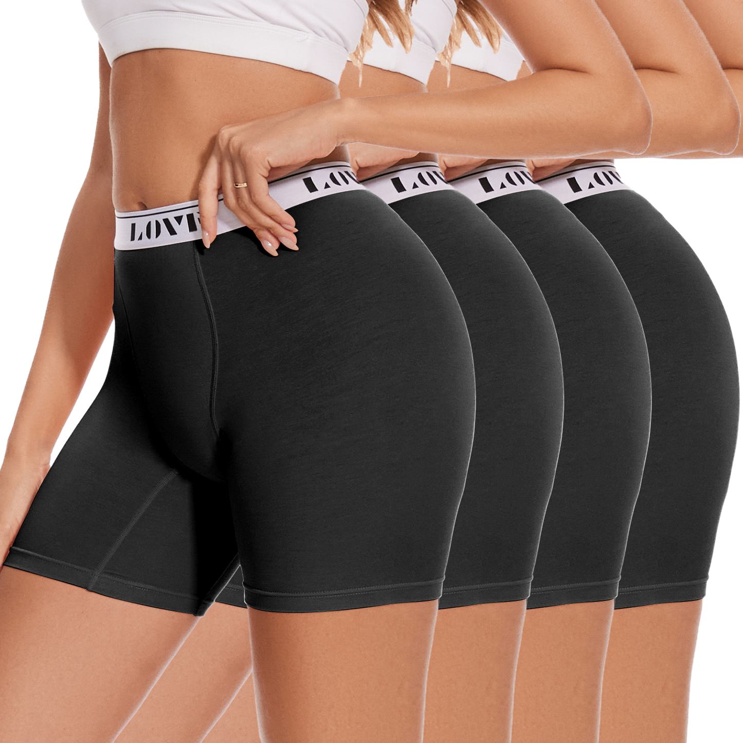 Womens Boxer Briefs High Waisted Modal Boy Shorts Underwear Black-4Pack